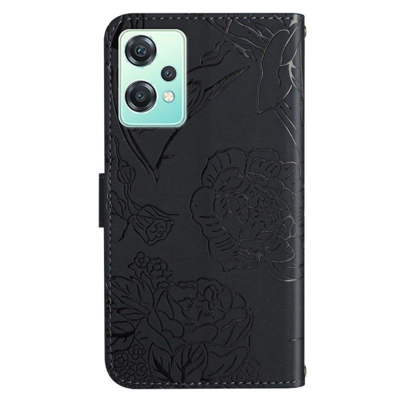 Folio-hoesje voor OnePlus Nord CE 2 Lite 5G Discrete Vlinders En Lanyard