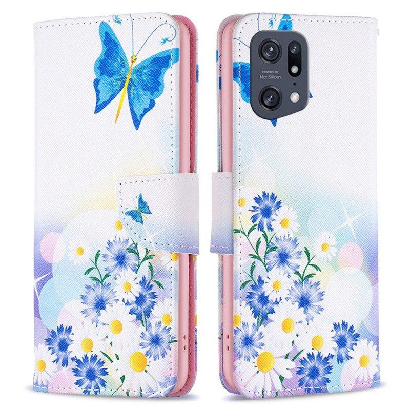 Folio-hoesje voor Oppo Find X5 Pro Aquarel Vlinders