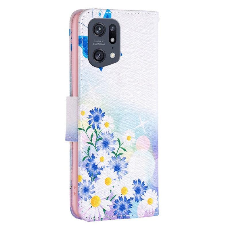 Folio-hoesje voor Oppo Find X5 Pro Aquarel Vlinders