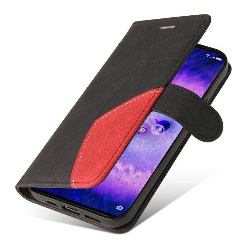 Folio-hoesje voor Oppo Find X5 Pro Met Ketting Tweekleurige Riem