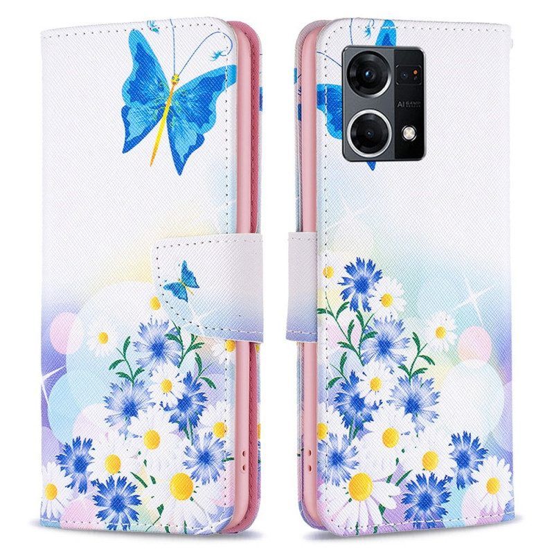 Folio-hoesje voor Oppo Reno 7 Aquarel Vlinders