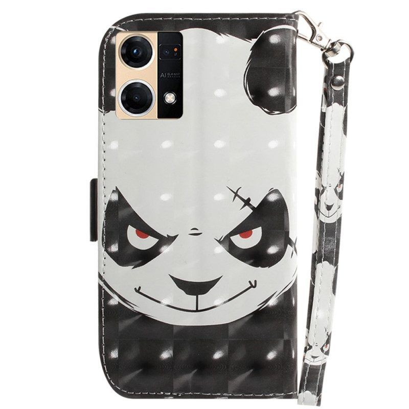 Folio-hoesje voor Oppo Reno 7 Met Ketting Boze Panda Met Lanyard