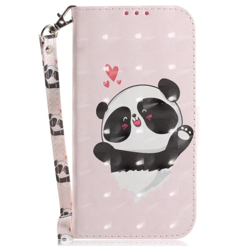 Folio-hoesje voor Oppo Reno 7 Met Ketting Panda Love Met Sleutelkoord