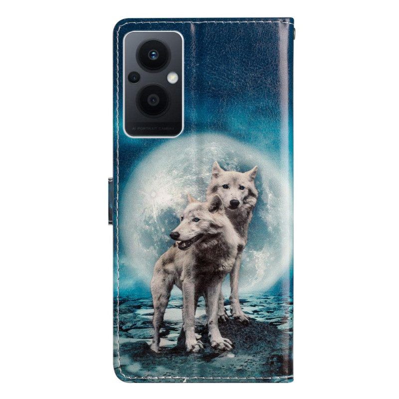 Folio-hoesje voor Oppo Reno 8 Lite Met Ketting Lanyard Wolf