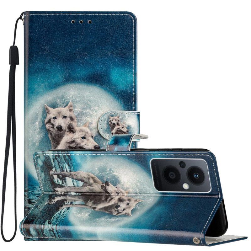 Folio-hoesje voor Oppo Reno 8 Lite Met Ketting Lanyard Wolf