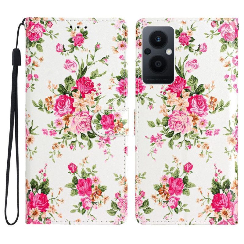 Folio-hoesje voor Oppo Reno 8 Lite Met Ketting Riem Liberty Bloemen