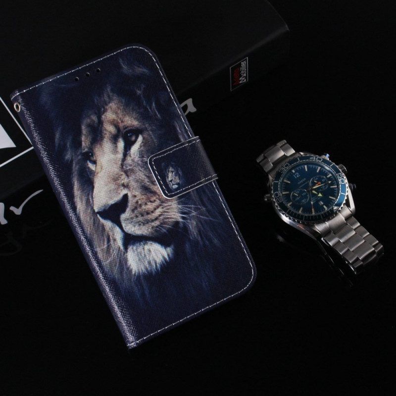 Folio-hoesje voor Oppo Reno 8 Met Ketting Lanyard Leeuw