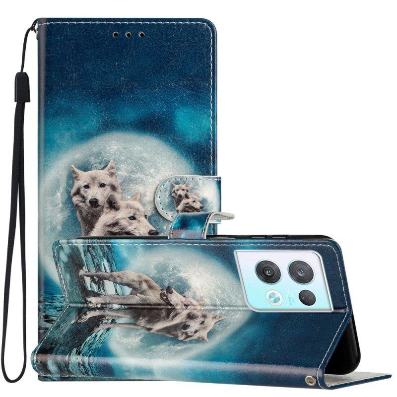 Folio-hoesje voor Oppo Reno 8 Pro Met Ketting Lanyard Wolf