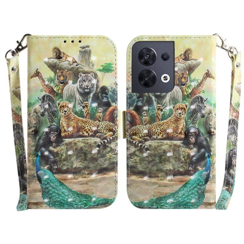 Folio-hoesje voor Oppo Reno 8 Safari Dieren Met Lanyard