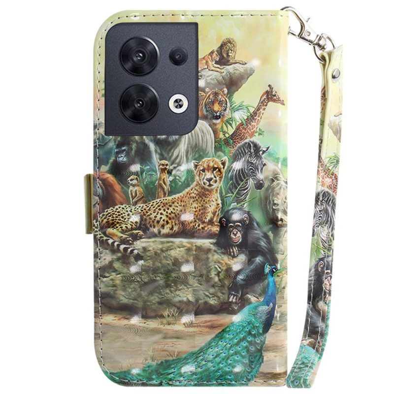 Folio-hoesje voor Oppo Reno 8 Safari Dieren Met Lanyard