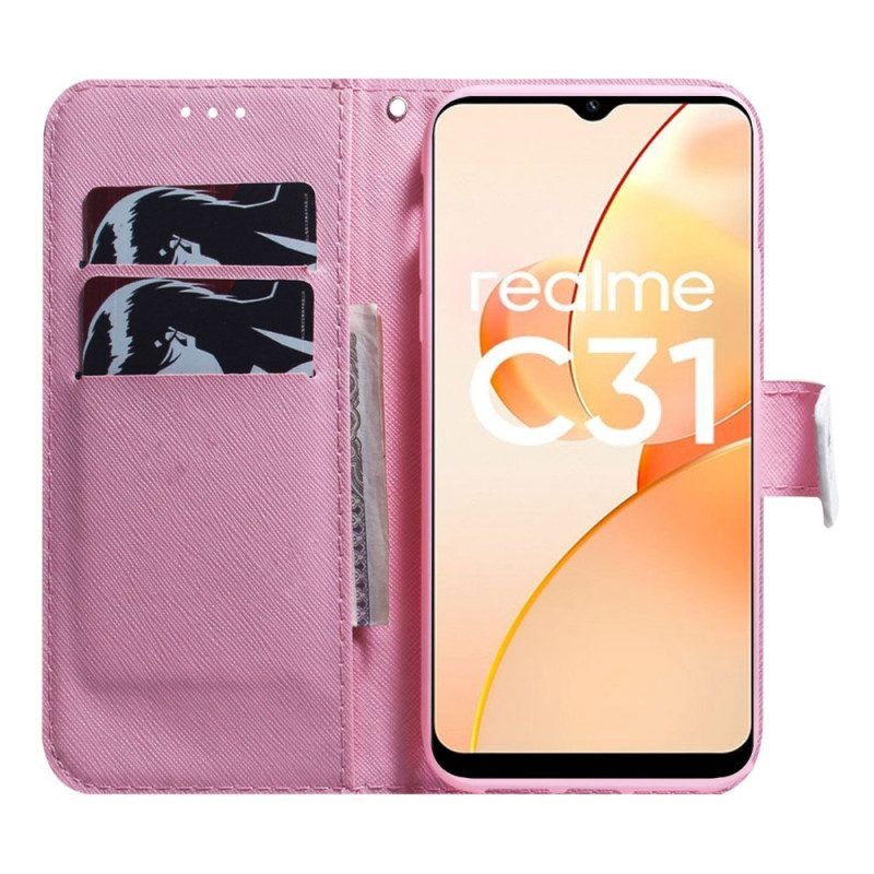 Folio-hoesje voor Realme C35 Roze Bloem