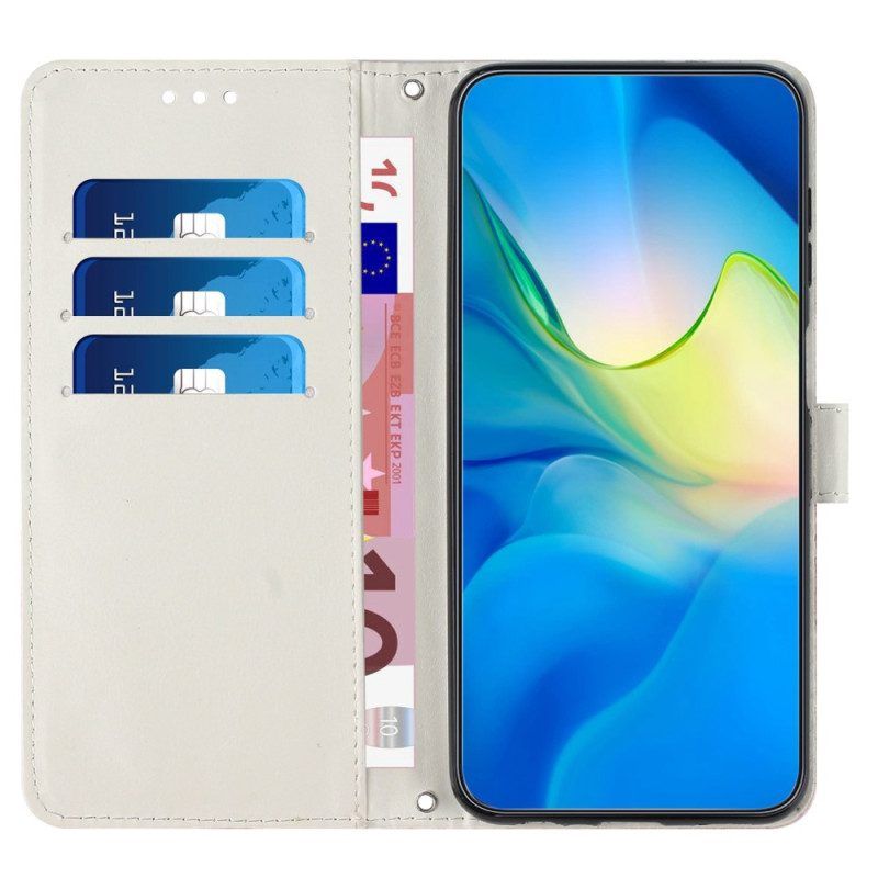 Folio-hoesje voor Samsung Galaxy A14 / A14 5G Met Ketting Marmer Strippen