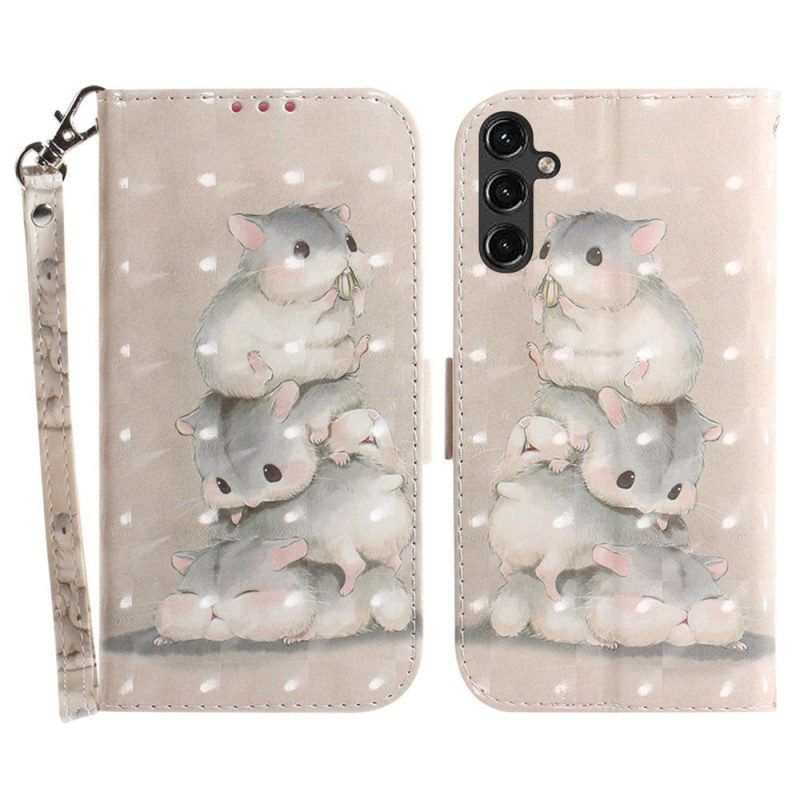 Folio-hoesje voor Samsung Galaxy A14 / A14 5G Met Ketting String Hamsters