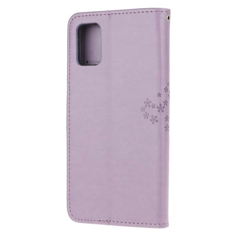 Folio-hoesje voor Samsung Galaxy A52 4G / A52 5G / A52s 5G Met Ketting String Boom En Uilen