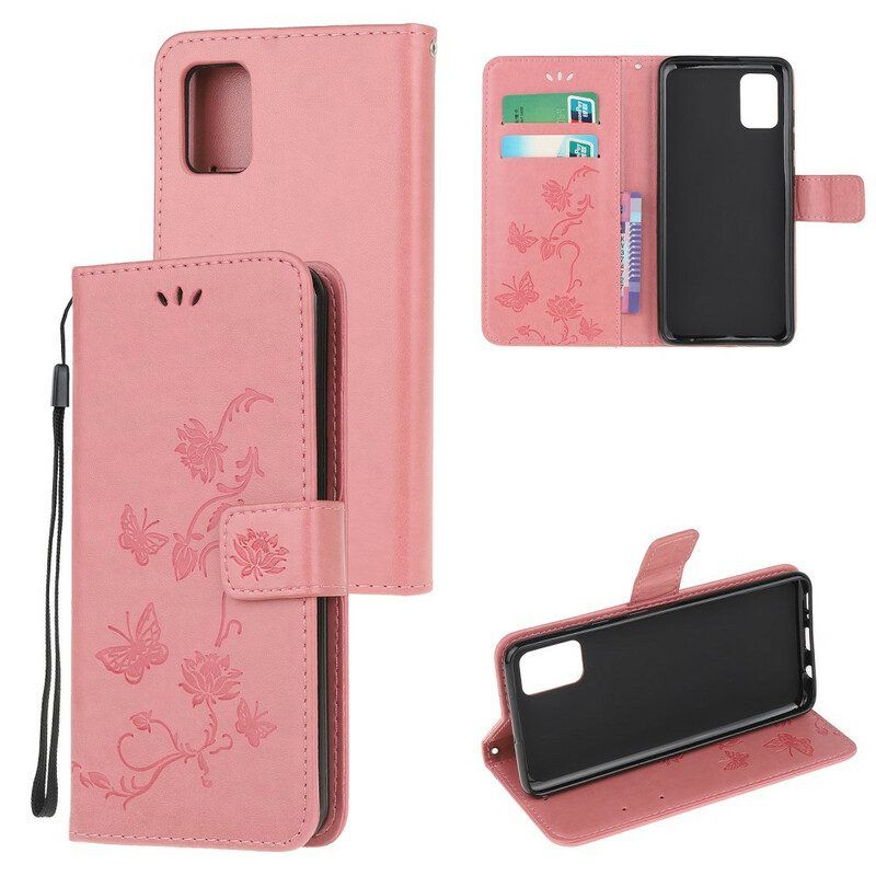 Folio-hoesje voor Samsung Galaxy A52 4G / A52 5G / A52s 5G Met Ketting String Vlinders En Bloemen