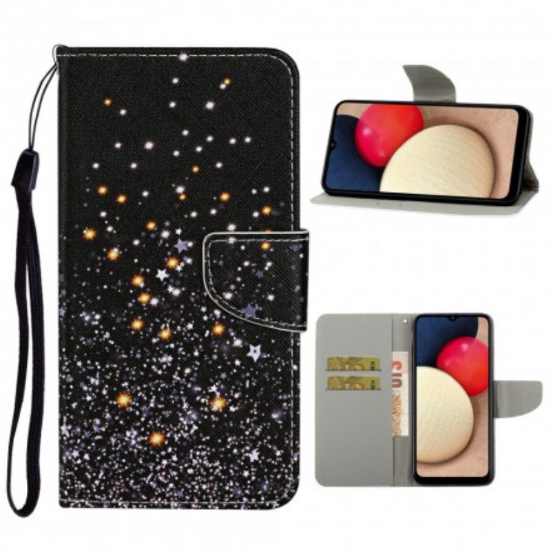 Folio-hoesje voor Samsung Galaxy A52 4G / A52 5G / A52s 5G Sterren En Pailletten Met Lanyard