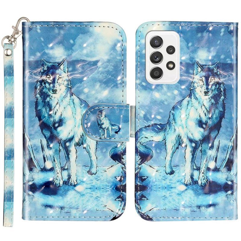 Folio-hoesje voor Samsung Galaxy A53 5G Met Ketting Lanyard Wolf