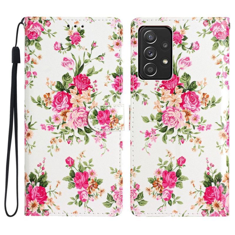 Folio-hoesje voor Samsung Galaxy A53 5G Met Ketting Riem Liberty Bloemen