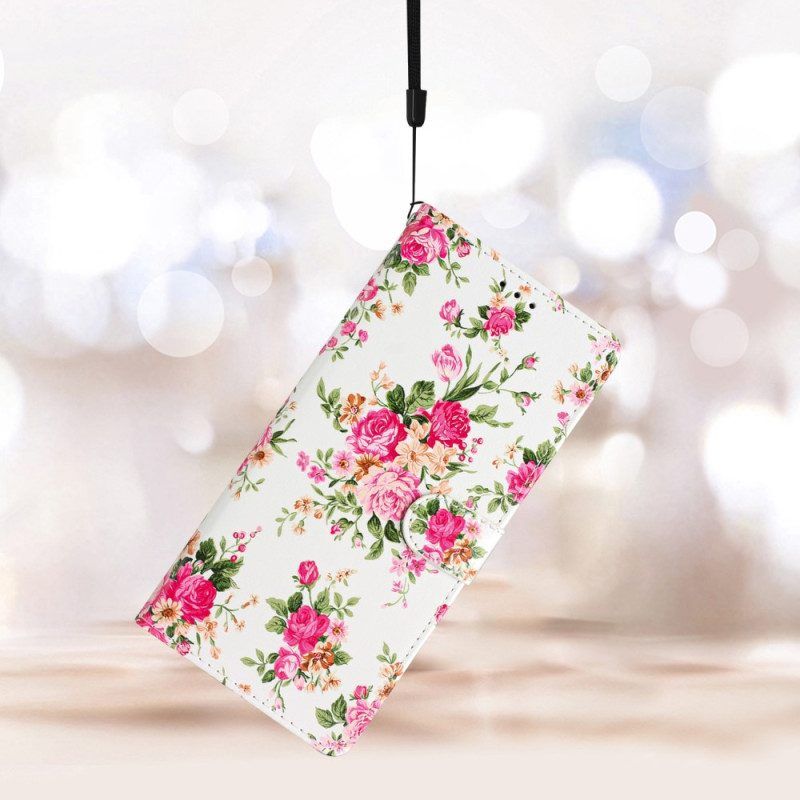 Folio-hoesje voor Samsung Galaxy A53 5G Met Ketting Riem Liberty Bloemen