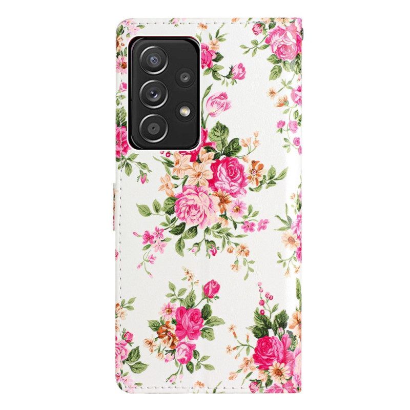 Folio-hoesje voor Samsung Galaxy A53 5G Met Ketting Riem Liberty Bloemen