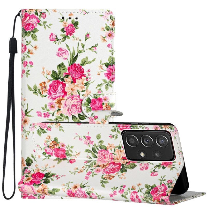 Folio-hoesje voor Samsung Galaxy A53 5G Met Ketting Riem Liberty Bloemen