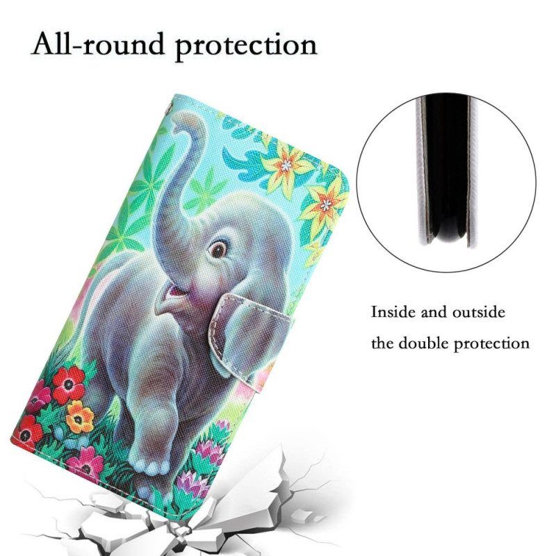 Folio-hoesje voor Samsung Galaxy A53 5G Met Ketting Vrolijke Olifant Met Lanyard