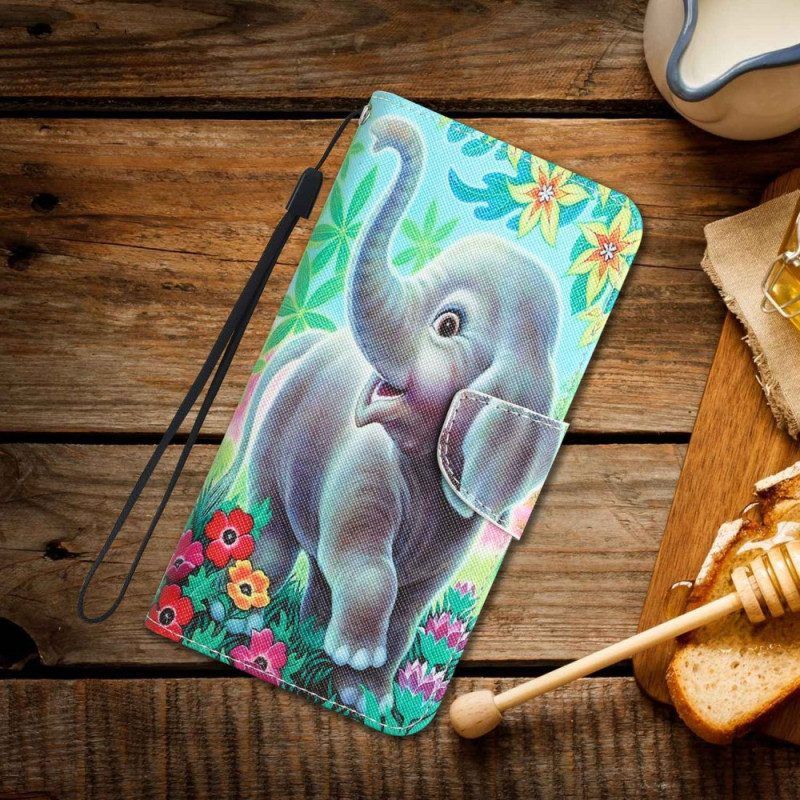 Folio-hoesje voor Samsung Galaxy A53 5G Met Ketting Vrolijke Olifant Met Lanyard