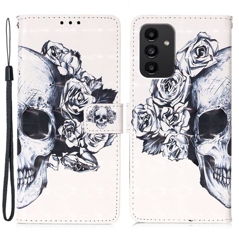 Folio-hoesje voor Samsung Galaxy A54 5G Met Ketting Bloemenschedel Met Riem