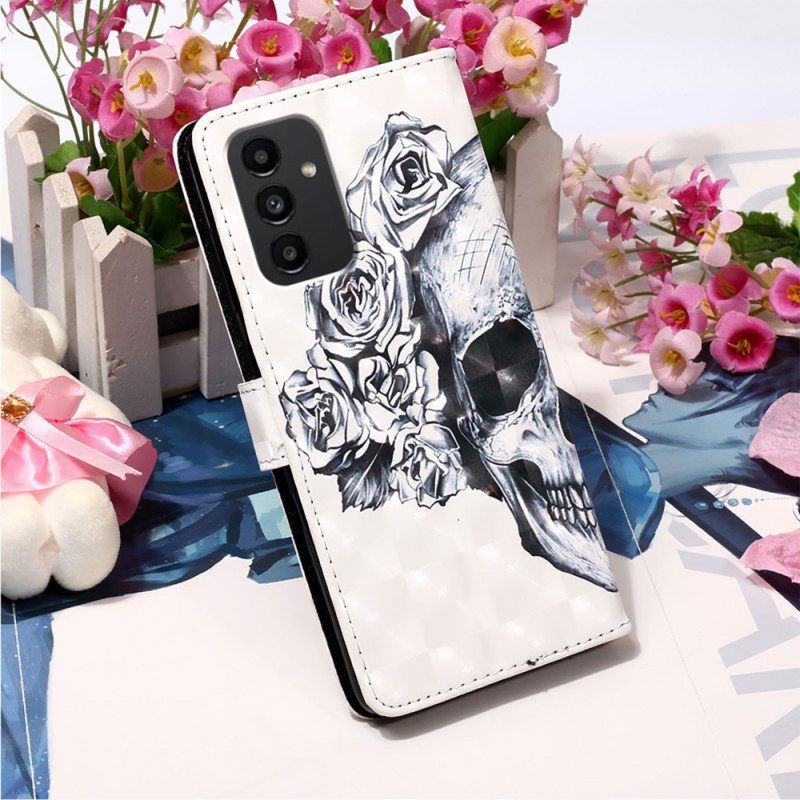 Folio-hoesje voor Samsung Galaxy A54 5G Met Ketting Bloemenschedel Met Riem