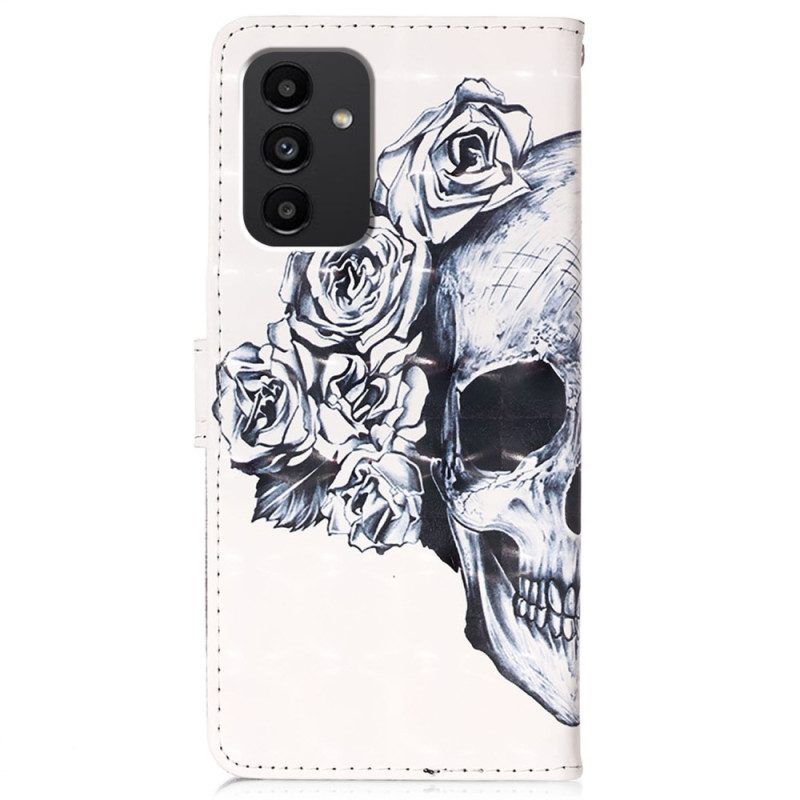 Folio-hoesje voor Samsung Galaxy A54 5G Met Ketting Bloemenschedel Met Riem