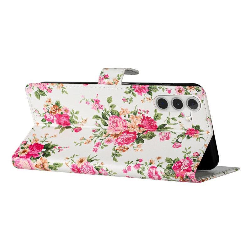 Folio-hoesje voor Samsung Galaxy A54 5G Met Ketting Riem Liberty Bloemen