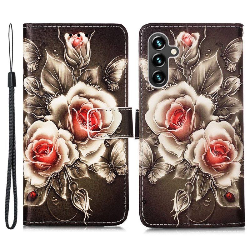 Folio-hoesje voor Samsung Galaxy A54 5G Met Ketting Riem Rozen