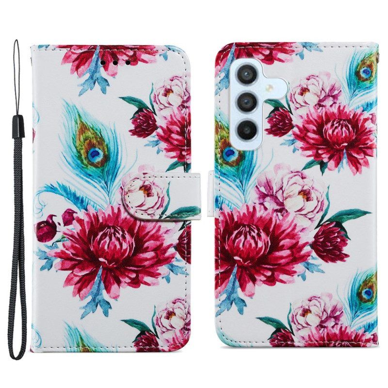 Folio-hoesje voor Samsung Galaxy A54 5G Met Ketting Strakke Bloemen