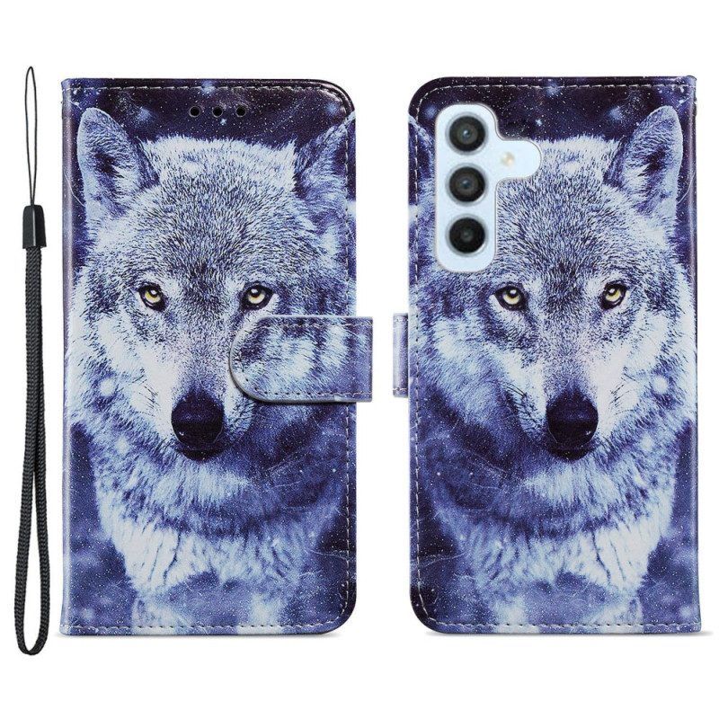 Folio-hoesje voor Samsung Galaxy A54 5G Met Ketting Tedere Wolf Met Riem