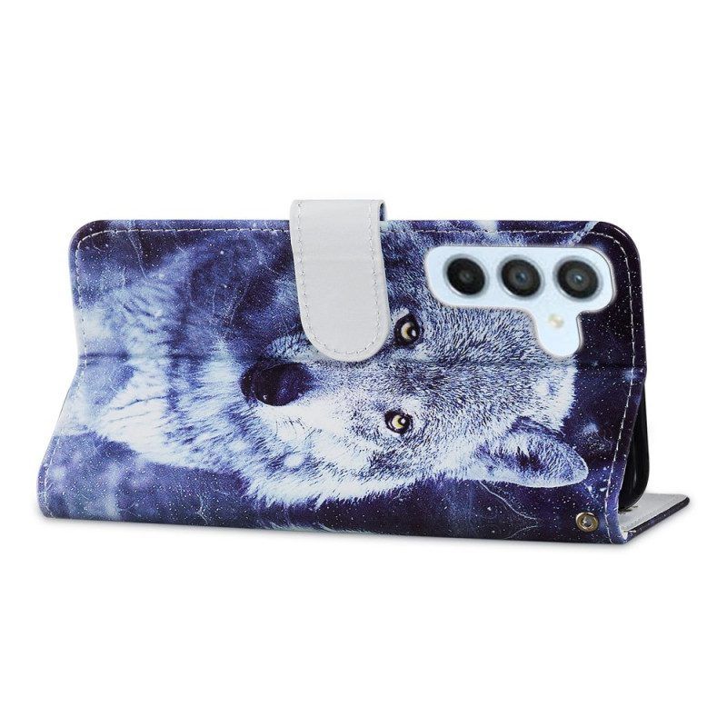 Folio-hoesje voor Samsung Galaxy A54 5G Met Ketting Tedere Wolf Met Riem