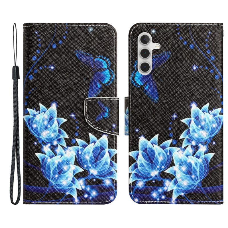 Folio-hoesje voor Samsung Galaxy A54 5G Met Ketting Vlinders 's Nachts Strappy