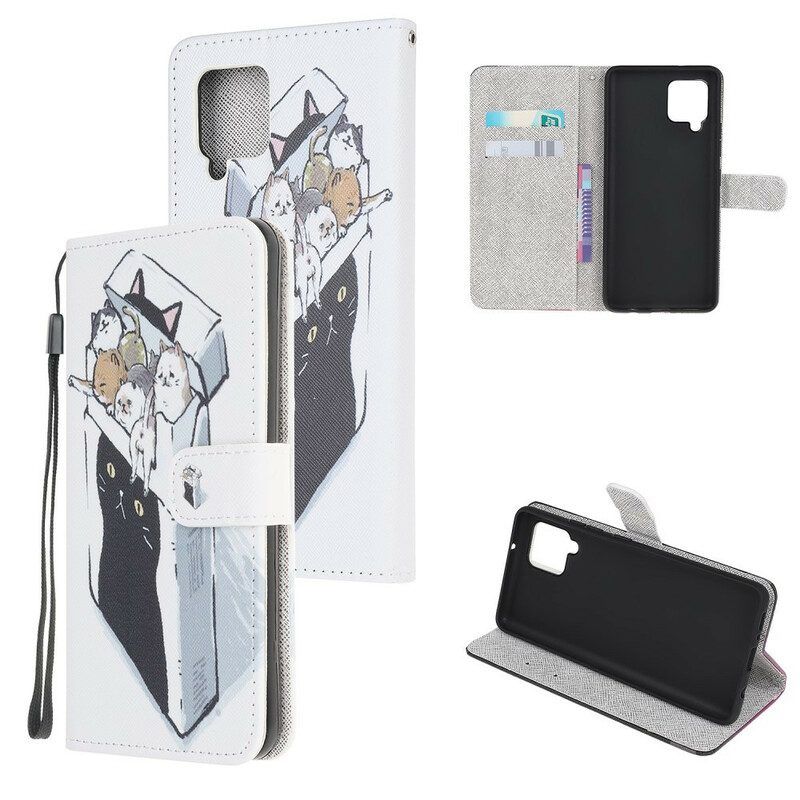 Folio-hoesje voor Samsung Galaxy M12 / A12 Met Ketting Levering Katten Met Strings