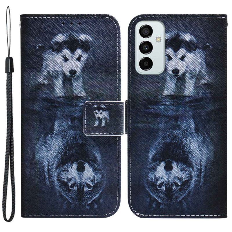 Folio-hoesje voor Samsung Galaxy M13 Met Ketting Strappy Puppy-droom