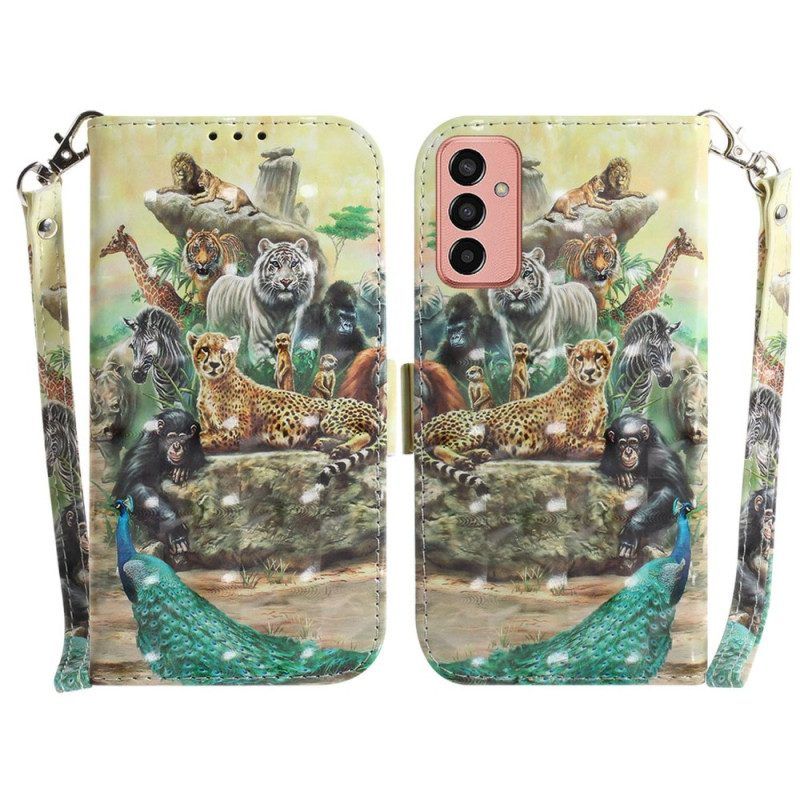 Folio-hoesje voor Samsung Galaxy M13 Met Ketting String Safari Dieren