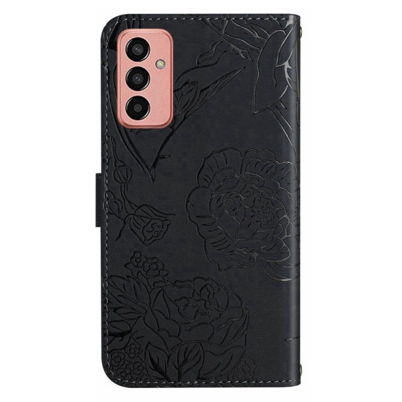 Folio-hoesje voor Samsung Galaxy M13 Vlinder Charme En Schouderriem