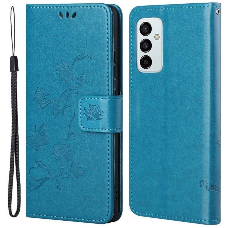 Folio-hoesje voor Samsung Galaxy M23 5G Met Ketting Riem Bloemen