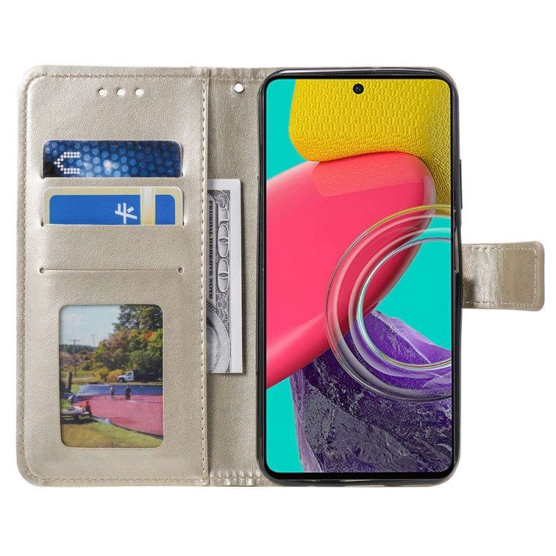 Folio-hoesje voor Samsung Galaxy M33 5G Met Ketting Strappy Zon Mandala