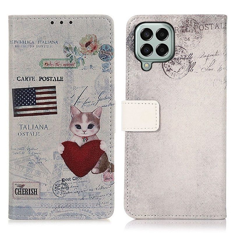 Folio-hoesje voor Samsung Galaxy M33 5G Reiziger Kat