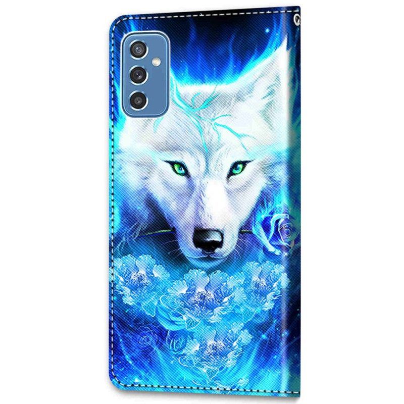 Folio-hoesje voor Samsung Galaxy M52 5G Fluorescerende Wolf