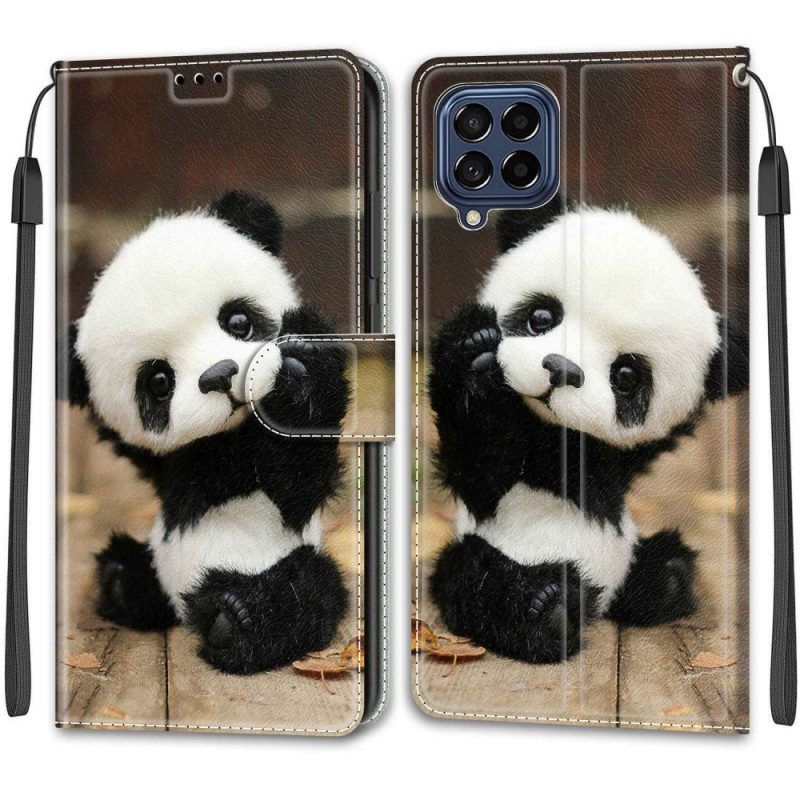 Folio-hoesje voor Samsung Galaxy M53 5G Met Ketting Kleine Panda Met Riem