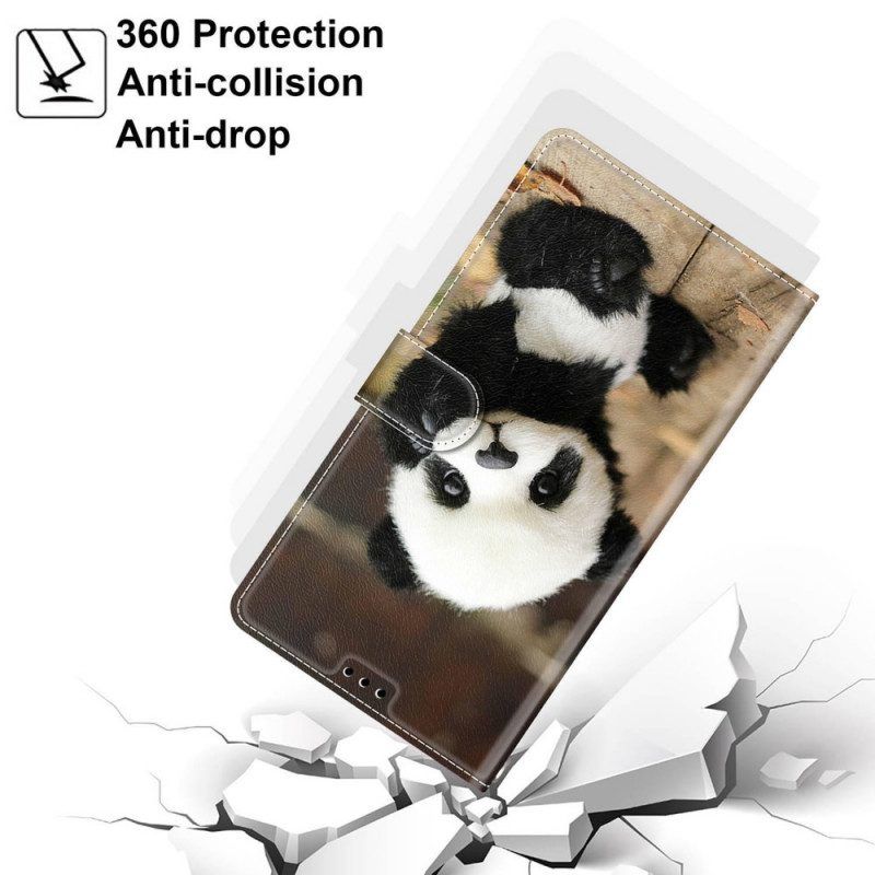 Folio-hoesje voor Samsung Galaxy M53 5G Met Ketting Kleine Panda Met Riem