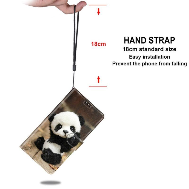 Folio-hoesje voor Samsung Galaxy M53 5G Met Ketting Kleine Panda Met Riem