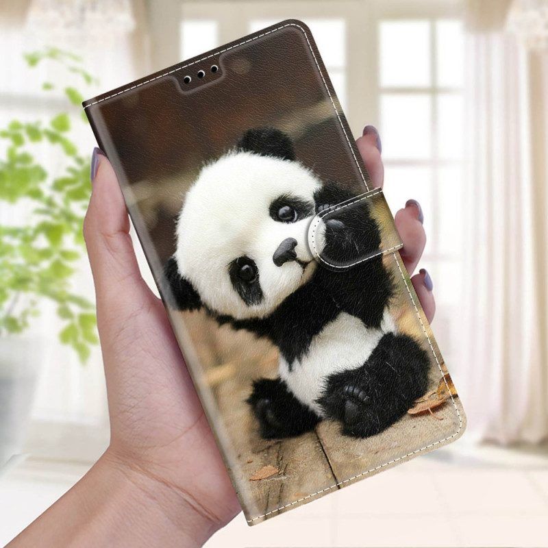 Folio-hoesje voor Samsung Galaxy M53 5G Met Ketting Kleine Panda Met Riem