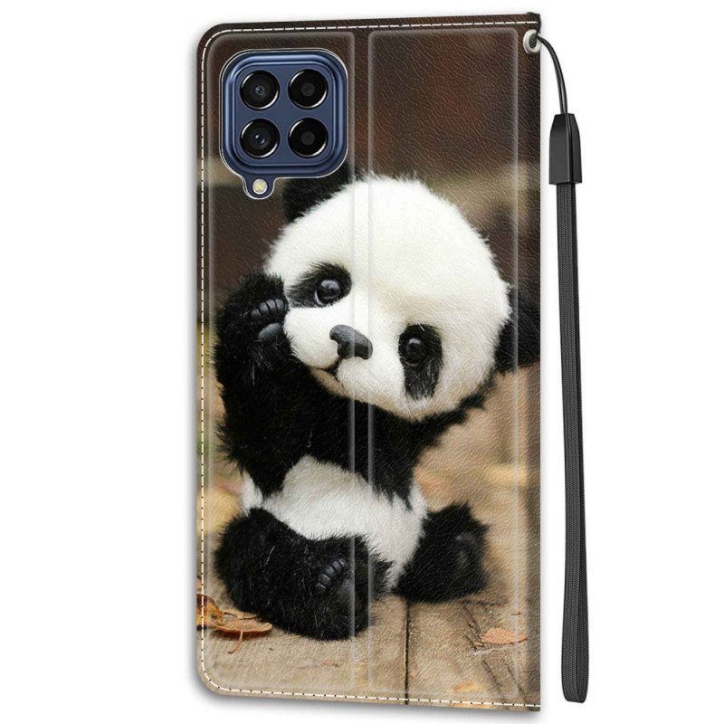 Folio-hoesje voor Samsung Galaxy M53 5G Met Ketting Kleine Panda Met Riem