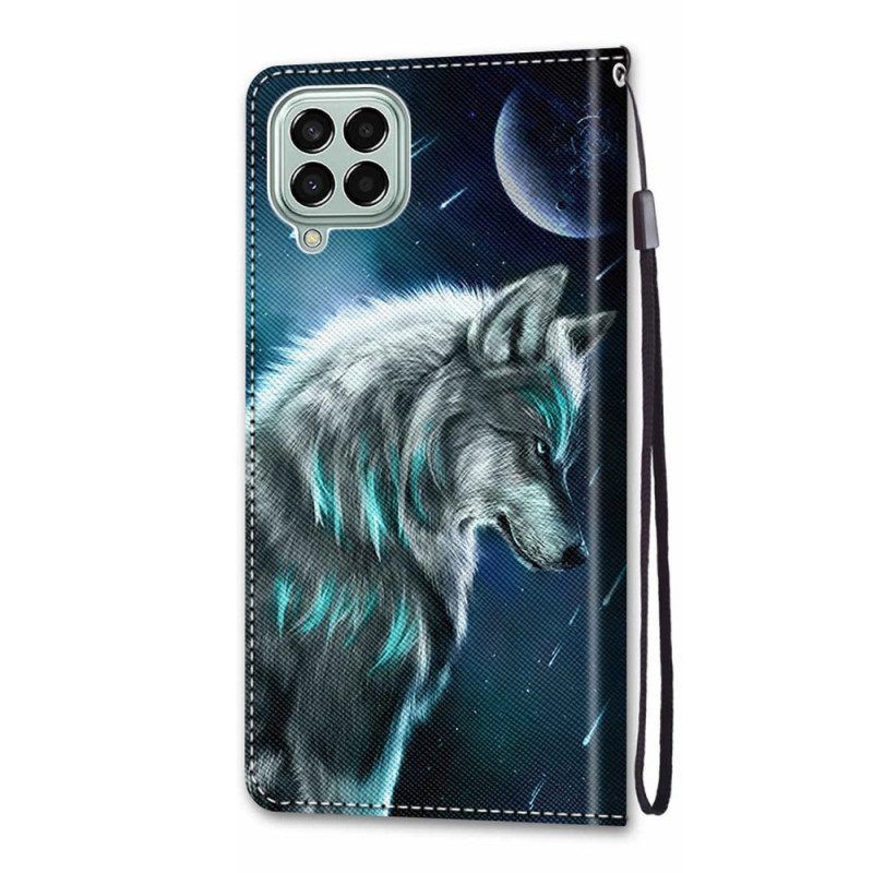 Folio-hoesje voor Samsung Galaxy M53 5G Met Ketting Lanyard Wolf